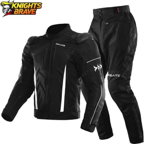 Motorcycle Jacket Summer Breathable Motocross Suits Jacket&Pants Moto Jacket Protective Gear Armor Men Motorcycle Clothing Black