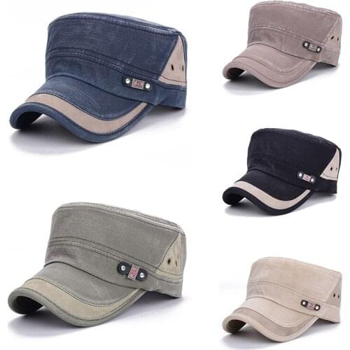 2021 Fashion Men Military Hat spring autumn Sailor Hats Denim Flat Top Hat Unisex Cotton Caps Outdoor Navy Military Cap