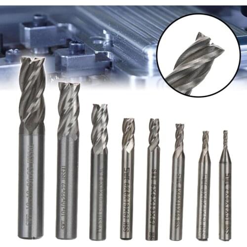 8PCS Milling Cutter Bit Set HSS Carbide Straight Shank 4 Flute End Mill CNC Metal Cutter Drill Bit Tool 2/3/4/5/6/8/10/12mm