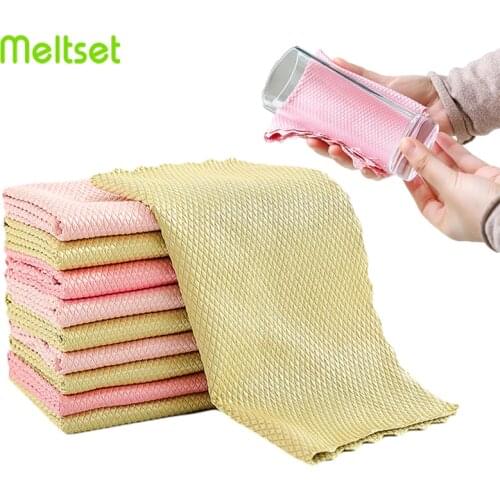 5PCS/lot Microfiber Cloth No Trace Glass Cleaning Towel Absorbent Dish Cloth for Tableware Kitchen Rag Household Cleaning Tools