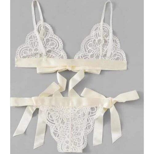 The Latest Ladies Lingerie Set Sexy Lace Bra Lingerie And Side Bow Tie-Tie Panties Two-Piece Set Wedding Night Honeymoon Home