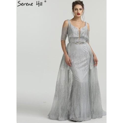 New Vintage Fashion Sexy A-Line Evening Dresses V-Neck Half Sleeves Glitter Evening Gowns 2020 Real Photo LA6589