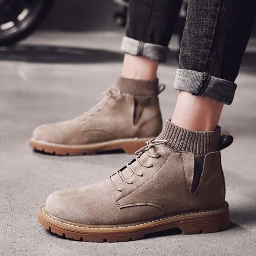 Shoes suede mens stylish ankle riding mens leather coturno footwear high cowboy casual top home chelsea boty boot winter Winter