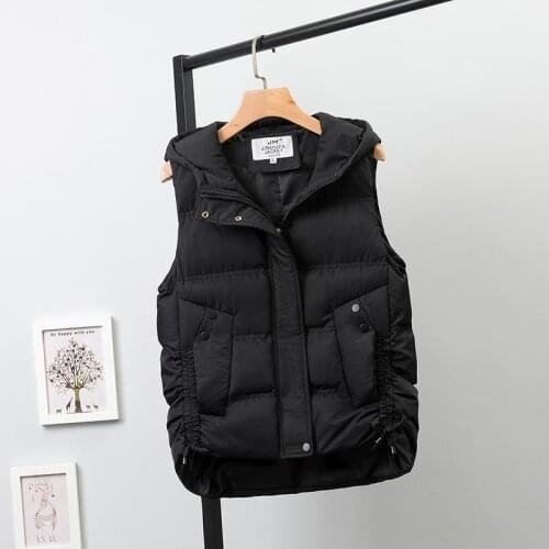 Winter Autumn Hooded Vest Coat Jacket Down Cotton Vest Sleeveless Cotton-padded Clothes High Neck Solid Color Cotton Coat Y108