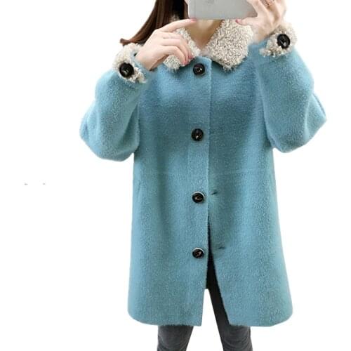 Autumn Imitation Mink Velvet Solid Turn-collar Women Coats Korean Elegant Long Sleeve Knitting Outerwear Loose Ladies Clothes