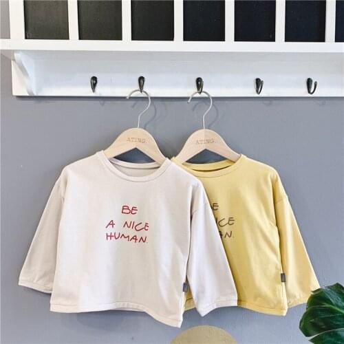 Autumn Children Cotton T Shirt Letter Printed Sweatshirts Korean Style Long Sleeve Tops Kids Clothes Baby Boys Girls Pullovers