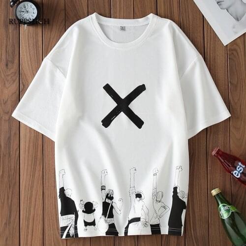 Casual Short-Sleeved T-Shirt Men Summer 2021 T-Shirt Black and White Japan Harajuku Anime Fashion Hip-Hop Oversize Male