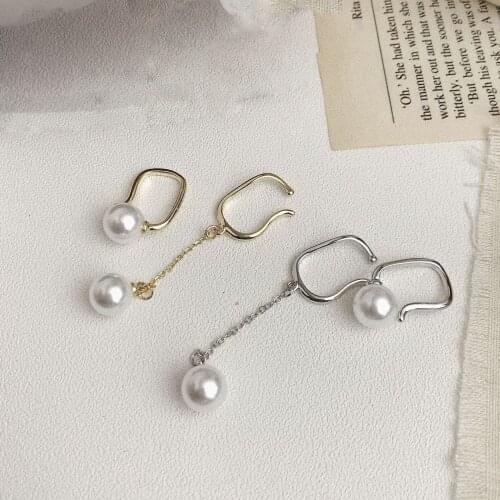 Luxury Korean Gold Silver Color Asymmetry Pearl Earcuff Clip on Earrings no Piercing Fashion Ear Cuff Clip Earring Jewelry