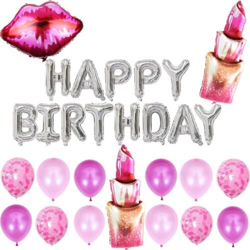 Lipstick Foil Balloons Large Girls 5th 16th 21st 30th Birthday Party Decorations Globos Silver Happy Birthday Confetti Balloon