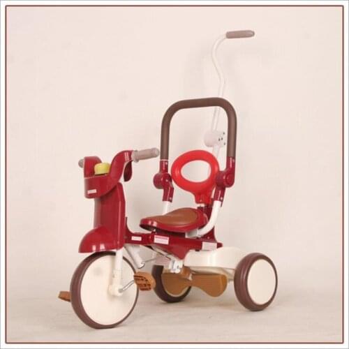 Foldable Tricycle Childrens Trolley Bicycle One Button Folding with Brake Compact Lightweight Baby Bike 2-3 Years Old Kids Toys