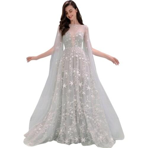 Sexy One-shoulder One-shoulder Perspective Star Long Skirt 2020 New Lace Women