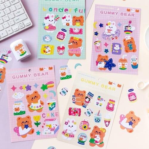 Dimi 1 Pcs Cute Gummy Rabbit Bear Decorative Stickers Scrapbooking Sticky Label Diary Album Stickers Kawaii Korean Stationery