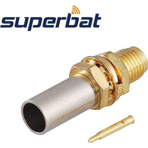 Superbat 10pcs RP-SMA Crimp Jack(male pin) Bulkhead Connector for Cable RG58 LMR195 RG400 RG142