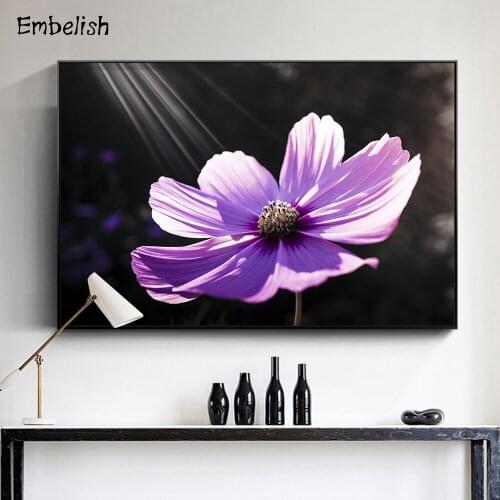 Embelish 1 Pieces Purple Flowers With Sunlight Landscape Wall Art Pictures For Living Room HD Canvas Paintings Home Decor Poster