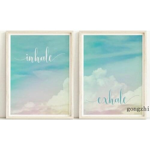 Inhale Exhale Motivational Yoga Meditation Poster Zen Breathe Canvas Painting and Prints Pilates Wall Art Picture Gym Home Decor