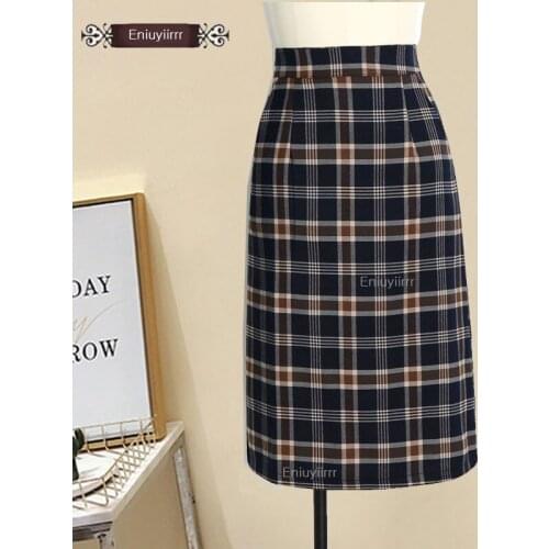Womens Winter Spring Skirts Long Fashion Korea Clothes Style Preppy Girls High Waist Lattice Plaid Skirt Vintage Retro E5122
