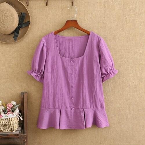 Plus Size T Shirts Summer Tops Pure Cotton Square Collar Looser High Quality Flounces Short Sleeve Shirt Large Size For Fatwomen