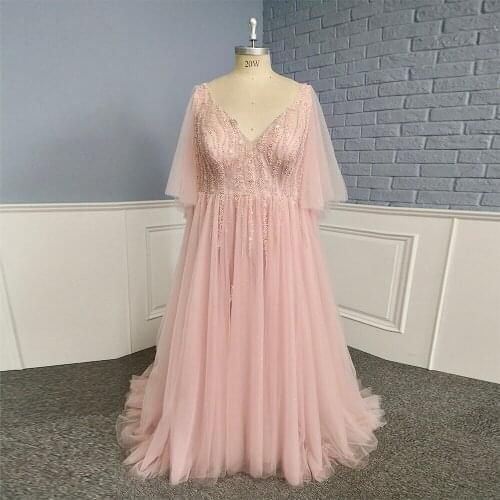 Real Women Clothing Girl Plus Size Prom Dress with Sleeves and Beading