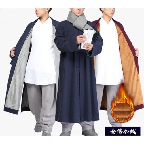 Unisex winter warm buddhist zen clothing buddha gown outfit shaolin monk kung fu suits lay meditation robe long vest