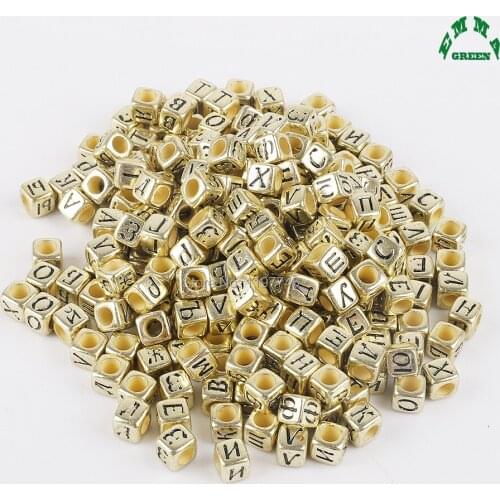 Gold Beads for Kids Cube Russian Letter Beads for Jewelry Making 6mm 3000pcs Russia Beads with Letters Square Beads
