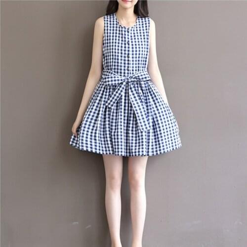 #0226 Retro Summer Sleeveless Shirt Dress Women With Belt Casual Loose High Waist Shirts Dresses Ladies Belt Cotton Mini Dresses