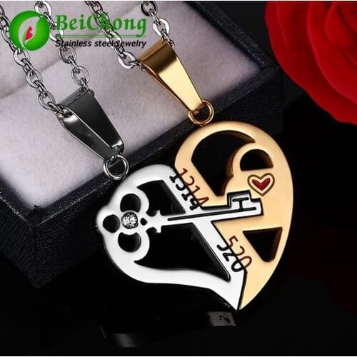 10 pieces/lot) Key & Lock Necklace Pendant 1314520 Couple Lover Wedding Jewelry Stainless Steel Couple Heart Pendant Necklace