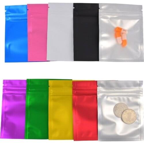 100Pcs Colors Aluminum Foil Bags Sealable Ziplock Flat Package Pocket Pouches For Candy Spices Storage Smell Proof Mylar Bag