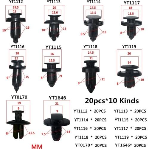 200pcs Black Plastic Mixed Auto Fastener Vehicle Car Bumper Clips Retainer Rivet Door Panel Fender Liner For Honda Acura AUDI