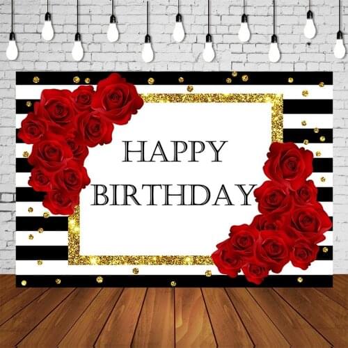 40 50 Years Old Woman Birthday Party Banner Photographic Background Backdrop Black Stripes Goden Adults Roses Celebrating Poster