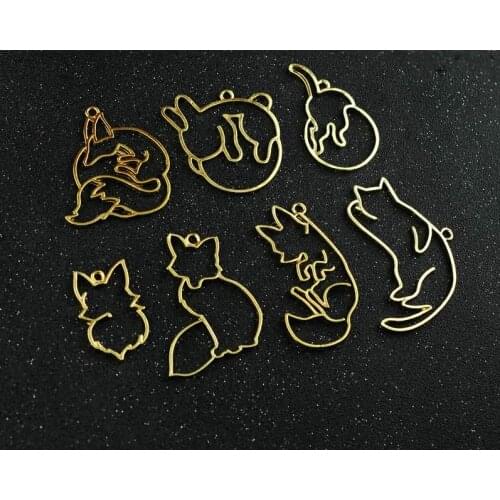 5 pcs/lot fox cat shape magic bar Metal Frame Pendant Gold Charm Bezel Setting Cabochon Setting UV Resin Charm