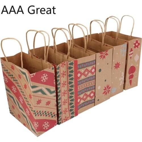 50Pcs/Lot Big Kraft Paper Bags With Handles Recyclable Christmas Bag for Fashionable Clothes Shoes Gift Shops Packaging New Year