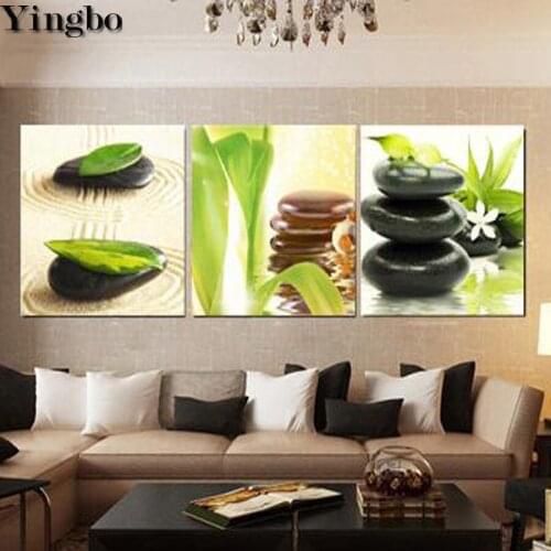 Full Diamond embroidery bamboo orchid stone zen 3 pcs set diamond painting mosaic stickers 3d rhinestone painting decor