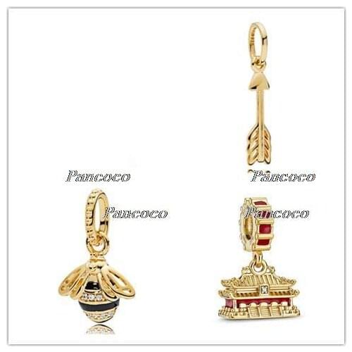 925 Sterling Silver Bead Charm Gold Color Shine Arrow Of Cupid Pendant Beads Fit Pandora Bracelet & Necklace Jewelry