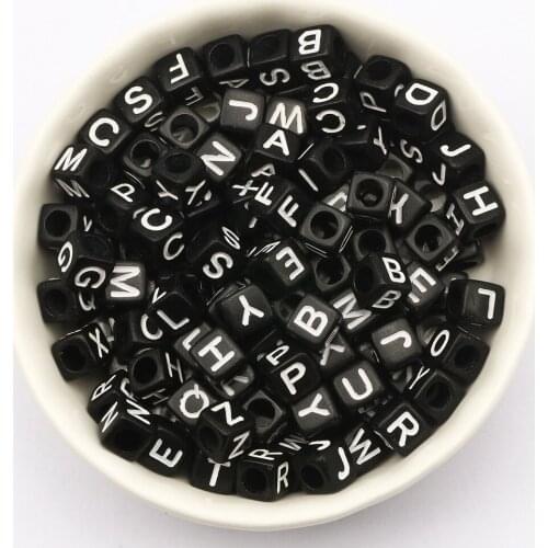 100-500pcs 6mm Black Mixed Letter Acrylic Beads Square Alphabet Beads For DIY Crafts Making Scrapbooking Decoration Supplies