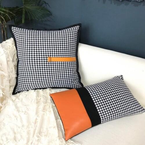 45x45/50x30cm retro houndstooth cushion cover 45x45 black white orange pillowcase 50x30cm lumbar pillow cover for backrest