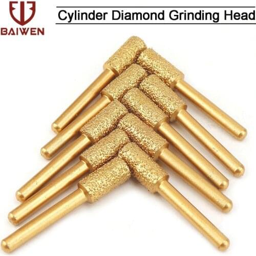 1Pc 6MM Shank Cylinder Diamond Grinding Head Cylindrical Points Coated Carving Burrs Lapidary Tools For Jade Stone Marble Grit60