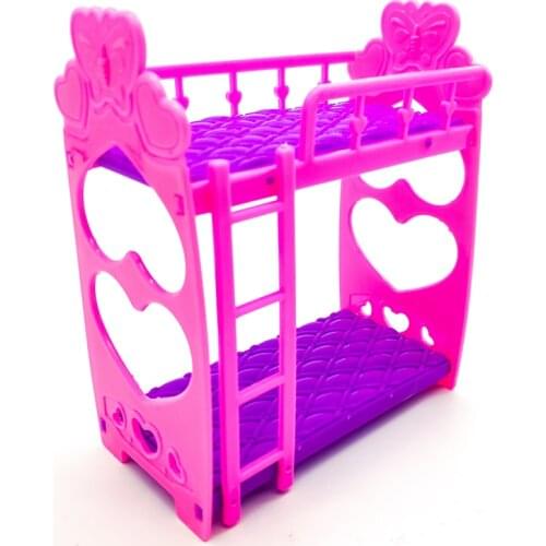 Baby Toys 3.5 Inch Plastic Double Bed Frame For Doll Bedroom Furniture Accessories Pink Bed