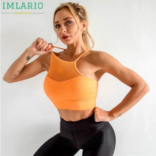 IMLARIO Seamless Push Up Gym Bra Sexy Mesh Training Yoga Fitness Bras Crop Tops Running Fitness Beauty Back Shockproof Brassiere