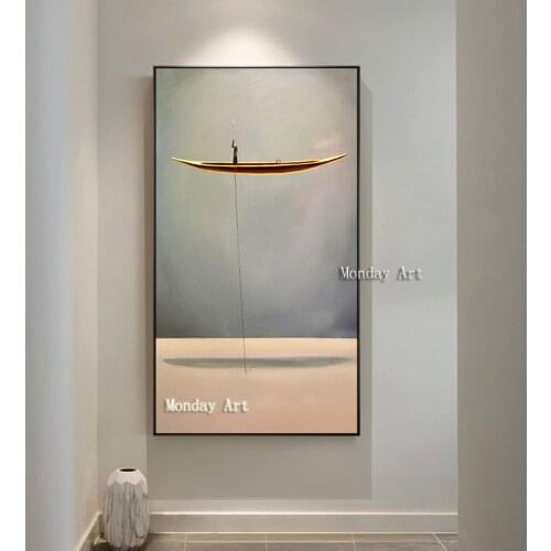 Hand painted Natural Landscape painting Golden Boat painting Creative Canvas Painting Wall Picture For Living Room bedroom art