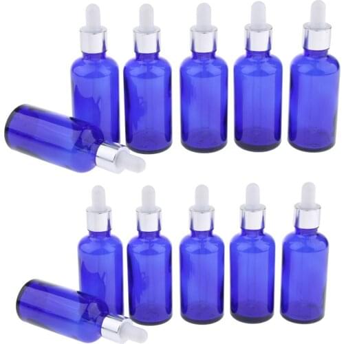 MagiDeal 12Pcs 30+50ml Reusable Glass Eye Dropper Pipette Bottle Essential Oil Vials Refillable Blue