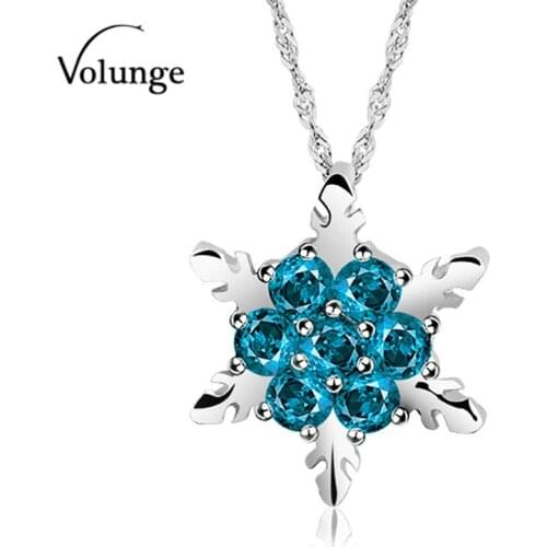 Fashion Blue Color Crystal Silver Color Snowflake Pendant Full of Zircon Necklace For Women 2017 New Jewelry Christmas Gift