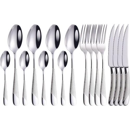 Silver Forks Spoons Knifes Tableware Set Stainless Steel Luxury Cutlery Set Complete Dinnerware Set Silver 16 Pcs Eco Friendly