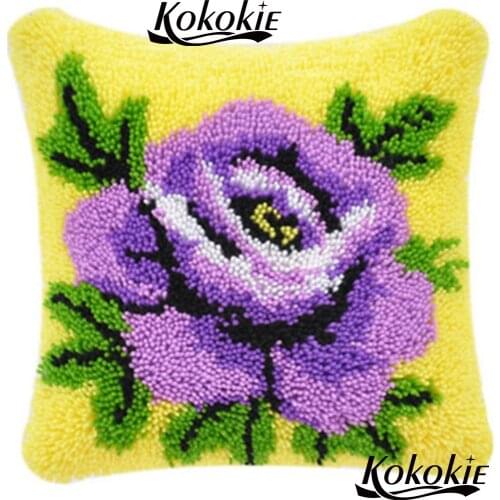 Hook and latch kits cross stitch Embroidery Pillowcase Needlework Crocheting Rug Kits Yarn diy rug carpet flower cushion mat