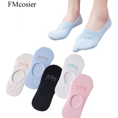 10 Pairs Summer Womens Cotton Cartoon Fun Cat Short No Show Low Cut Socks Slippers Footwear Invisible Female Women silicone