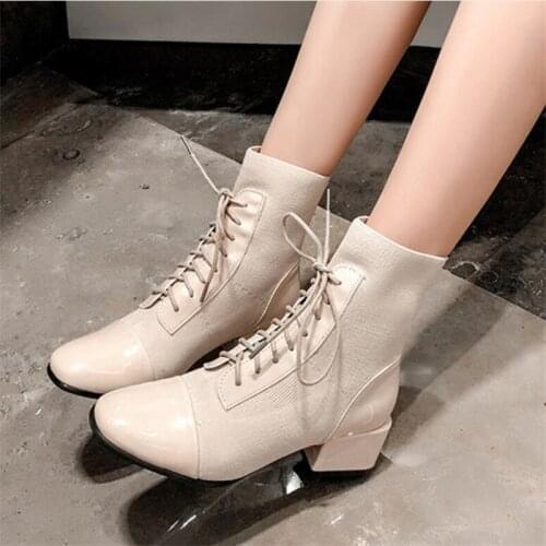 Newest Hot Arrival Winter Sock Riding Boots fly fabric Knitted Patchwork Leather Motorcycle Boot Designer Shoe Women Bota Mujere