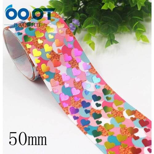OOOT BAORJCT I-191121-2551,50mm,10yards Color bronzing love Printed grosgrain Ribbons,Clothing bow cap DIY decorations materials