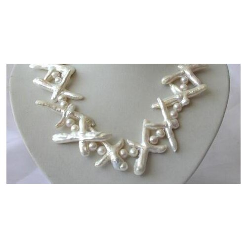 Classic big 30mm baroque white freshwater cultured pearl necklace 20"