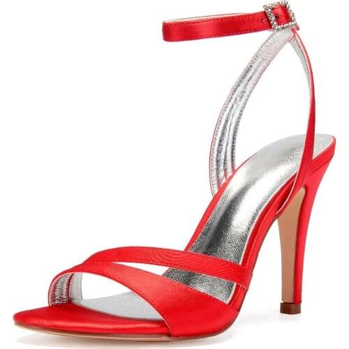Sexy satin evening dress sandals ladys pumps thin strap high heels wedding prom party ball summer shoes ankle strap cover heel
