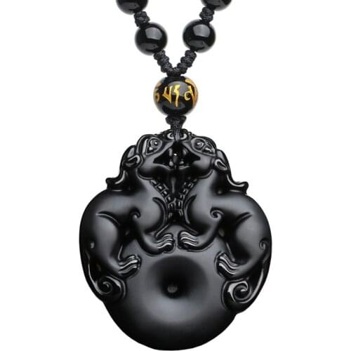 Natural Obsidian Double Pixiu Pendant Jewelry Fine Jewelry Lucky to ward off evil spirits Auspicious Amulet Pendant Jewelry