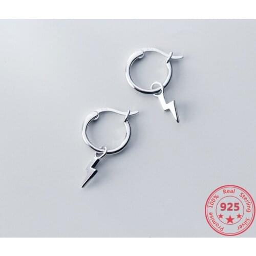 Korean Literary Style 100% 925 Sterling Silver Earrings Simple Personality Small Lightning Design Wild Student Ear Jewelry